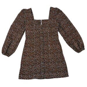 Free People Ditsy Floral Square Neck Mini Dress Rust Brown Sz 6.